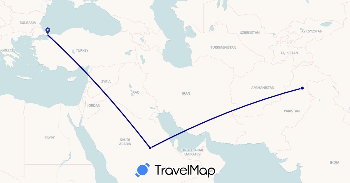 TravelMap itinerary: driving in Pakistan, Saudi Arabia, Turkey (Asia)